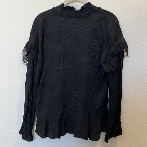 Zara Black Jacquard Blouse with Lace Detail and Tie XS - Picture 5 of 5